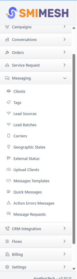Actual SMIMESH menu showing contacts and messaging tools